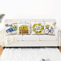 2 x Brand New Aoihrraan 41x41cm Autumn Set of 4 Decorative Cushion Covers Sunflowers Farm Bicycle Car Yellow Square Sofa Cushions Linen Fall Pillow Cover For Farmhouse Living Room Sofa Outdoor Garden Couch - RRP €40.8