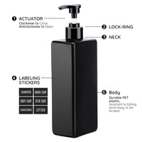 1 x RAW Customer Returns Segbeauty Shampoo Bottles, 3 Pack 500 ml Empty Pump Bottle, Refillable Soap Dispenser Plastic, Shampoo Conditioner Shower Gel Dispenser with Self-Adhesive Waterproof Labels for Kitchen Bathroom, Black - RRP €22.03