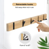 1 x RAW Customer Returns ANVODE 2 Pack Wooden Wall Coat Hooks, Bamboo Coat Rack Foldable Coat Hook with 5 Hooks for Jackets, Hats and Handbags 42cm  - RRP €27.53