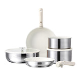 1 x RAW Customer Returns CAROTE pot sets pan set with removable handles 9-piece, stainless steel cookware set, induction pots set, cooking pot set with glass lid, ceramic non-stick coating, stackable, oven-proof, dishwasher-safe - RRP €99.99