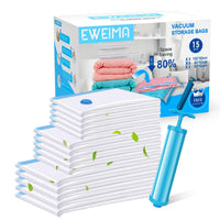 1 x RAW Customer Returns EWEIMA Vacuum Bags for Clothes Duvets Travel, Pack of 15 5 Large, 5 Medium, 5 Small, 1 Hand Pump Vacuum Compression Bags Storage Bags Clothes Bags for Bedding Pillows - RRP €22.18