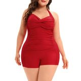 1 x RAW Customer Returns Durio Women s Large Size One-Piece Monokinis Tummy Control Swimwear Swimsuit Beachwear Halterneck Push Up Twist Front Red 48-50 Tag Size 4XL  - RRP €35.28