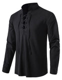 1 x RAW Customer Returns Idopy Men s Retro Lace-Up Punk Renaissance Medieval Tops Pullover Henley Shirt, Black, XXL - RRP €25.79