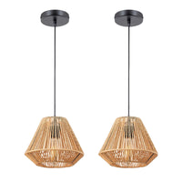 1 x RAW Customer Returns LIGKIN Pendant Light Rattan Boho 24cm Vintage Handwoven Hanging Lamp E27 rhombic Hanging Height Adjustable Lampshade Industrial Boho Rustic Chandelier for Bedroom Living Room 2Pcs - RRP €49.57