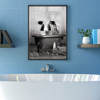 1 x Brand New UGZDEA Animal in the Bathtub Canvas Pictures, Black White Bear Elephant Cow Alpaca Bathroom Poster Home Decor-without Frame C, 30x40cm  - RRP €14.99