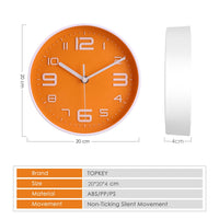 1 x RAW Customer Returns Topkey 8 Inch Silent Wall Clock Easy Readable Big Numbers Non Ticking Round Stylish Modern Clock Decorative for Kitchen Home Dining Room and Office-Orange - RRP €15.99