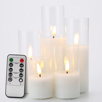 1 x RAW Customer Returns Eywamage Slim Clear Glass LED Candles with Remote Control, Flickering Flameless Battery Operated Votive Pillar Candles 2 H 3 4 5 6 7  - RRP €30.24