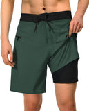 1 x RAW Customer Returns TUONROAD Swimming Trunks for Men with Compression Liner 2 in 1 Breathable Swim Shorts Men Elastic Swimming Trunks Adjustable Drawstring with Zipper Pockets Army Green 38 - RRP €19.15