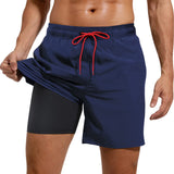 2 x Brand New Adorel Men s Sports Shorts 2 in 1 with Pocket Short Beach Sports Pants Running Shorts Dark Blue with Compression 2XL - RRP €41.92