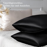 1 x RAW Customer Returns Vielit set of 2 satin pillowcases 40 x 80 black, soft as silk pillowcase 40x80, better care than silk pillocase, satin pillowcase for hair and skin with 2 hair ties - RRP €15.29