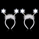 1 x Brand New Weewooday 2 Pieces Carnival Glowing Snowflake Headdress Feather Snowflake Headbands with White Flashing LED Lights Girls Hairbands White Headdress Snowflake Hair Accessories for Women - RRP €19.2