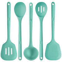 1 x RAW Customer Returns Silicone Kitchen Cooking Utensils Set of 5 U-Taste 230 C High Heat Resistance Long Kitchen Utensils BPA Free Non-Stick Rubber Cooking Accessories for Stirring Frying Serving Basting Mixing Aqua Sky  - RRP €47.39