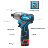 1 x RAW Customer Returns Vikky 16V 1 4 Hex Impact Wrench 2.0Ah Cordless Screwdriver with Adjustable Torque and Brushless Motor for Strong Performance. Suitable for Home and DIY. - RRP €68.57