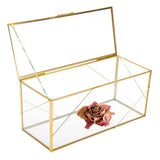 1 x RAW Customer Returns Homtone 28 cm Handmade Glass Card Box with Golden Line, Large Golden Rectangular Geometric Terrarium, Clear Jewelry Glass Display Case for Wedding, Wishwell, Keepsake - RRP €26.17