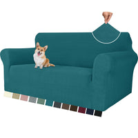 1 x RAW Customer Returns YSTELLAA 2 Seater Sofa Cover with Armrests, Jacquard Stretch Sofa Covers, Anti-Scratch Sofa Cover for Cats and Dogs, Universal Modern Sofa Cover, Non-Slip Washable Sofa Cover, Dark Green - RRP €36.38