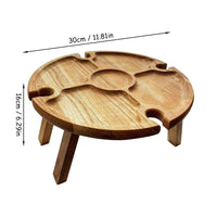 1 x RAW Customer Returns Exnemel Outdoor Wine Table Portable Picnic Table Round Wood Portable Outdoor Wine Table Picnic Table Foldable Wood for Garden Queues and Camping Beach 30 x 16 cm  - RRP €29.44