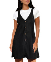 1 x RAW Customer Returns Navneet Women s Dungaree Dress Corduroy Dress Autumn Dress Elegant Overall Mini Skirt V Neck Button Down Dress Winter Dress Knee-Length Autumn Cord Strap Dress Black L - RRP €11.96