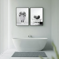 1 x Brand New UGZDEA Animal in the Bathtub Canvas Pictures, Black White Highland Cow Elephant Bathroom Poster Modern Living Room Bedroom Home Decor-without Frame D, 2x30x40cm  - RRP €17.14