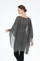 1 x RAW Customer Returns BEAUTELICATE Cape Poncho Chiffon Party Women Bridal Shawls Lightweight Elegant for Wedding Ceremony Formal Event Graduation Cosplay Elf Dark Grey  - RRP €21.99