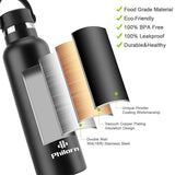 1 x RAW Customer Returns Philorn Drinking Bottles 1000ML Thermos Bottles Stainless Steel Thermos Flask Insulated Stainless Steel Water Bottles Keep Hot for 12 Hours with 2 Caps 1 Shoulder Bag Glossy Black  - RRP €22.99