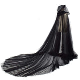 1 x RAW Customer Returns GRACEART Women s Tulle Cloak Wedding Coat with Hood Long Jacket Bridal Wraps Cape Black  - RRP €34.99