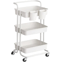 1 x RAW Customer Returns SONGMICS Mobile Cart with 3 Levels, with Wheels, Storage Shelf, with Handle, 2 Containers, 2 Brakes, Plastic Baskets, Easy Assembly, for Bedroom and Kitchen, White, BSC067W01 - RRP €39.99