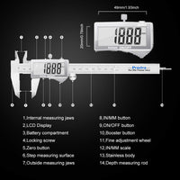 1 x RAW Customer Returns Preciva Digital Caliper, 150 mm 6 inch Electronic Stainless Steel Metric Caliper, Spill Resistant, with Large and Clear LCD Screen More Precise and Spare Battery - RRP €50.0