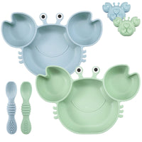 1 x RAW Customer Returns PandaEar 2-piece divided children s plate with suction cup and baby spoon, baby plate non-slip BPA free children s tableware set, silicone plate baby suction cup BLW plate divided learning plate, crab - RRP €15.95