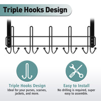 1 x RAW Customer Returns ENONCI Door Hooks for Hanging 15 Coat Hanger Hooks with 2 Mesh Basket Over Door Storage Rack, Coat Hooks Door, Black Basket for Coat Hooks Door Hanger, Hanging Shelf Bathroom, Hanging Shelf Kitchen - RRP €29.24