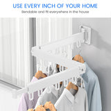 1 x RAW Customer Returns Retractable wall-mounted clothes rack, foldable wall-mounted clothes rail, clothes rack with towel holder, foldable coat hook, strong load-bearing capacity for balcony, bedroom, three fold white  - RRP €37.99