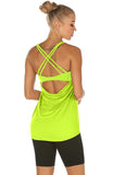 1 x RAW Customer Returns icyzone Women s Sports Top with Bra - 2 in 1 Fitness Yoga Shirt Cross Back Gym Training Tank Top M, Neon Yellow  - RRP €26.21