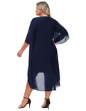 1 x RAW Customer Returns Hanna Nikole Elegant Prom Dress Women Cape Short Party Dress Dark Blue 50 Plus Sizes - RRP €55.99