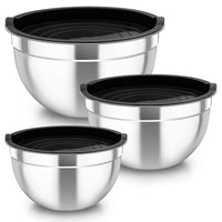 1 x RAW Customer Returns TEAMFAR Mixing Bowl Set of 3, Stainless Steel Bowl Salad Bowl with Airtight Lid, Black Bowl Set Perfect for Baking Preparing Serving, 4.5L 2.5L 1.5L, Dishwasher Safe - RRP €20.16