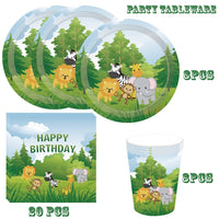 18 x Brand New MEZHEN Forest Animals Party Tableware Jungle Birthday Party Safari Children s Birthday Decoration Animals Birthday Party Tableware Paper Plates Cups Napkins Set Table Decoration - RRP €272.16