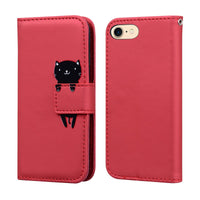 1 x RAW Customer Returns Norn iPhone 7 8 SE 2020 Cute Cat Shockproof Flip Case PU Leather Protective Case with Stand Function Card Slots and Magnetic Closure Red - RRP €21.6