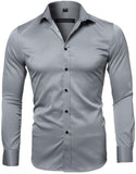 1 x RAW Customer Returns INFLATION Men s Shirt Made of Bamboo Fiber Environmentally Friendly Elastic Slim Fit for Leisure Business Wedding Pure Color Shirt Long Sleeve Men s Shirt Size XL label 43 , gray - RRP €28.99