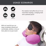 7 x Brand New Idocolors Neck Pillow Inflatable Cooler Fabric Camping Pillow U-shaped Relax Travel Pillow Portable Neck Support Pillow for Airplane, Office Sleep, with Bag, Eye Mask and Ear Plugs - RRP €81.76