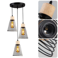 1 x RAW Customer Returns MAXDUYU 3 flames pendant light vintage E27 hanging lamp metal wooden ceiling light hanging lamp retro lampshade industrial for dining room hallway living room restaurant basement, black - RRP €38.3