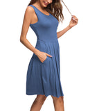 1 x Brand New AUSELILY Women s Summer Dress Sleeveless Mini Casual Pleated Knee Dress with Pocket S,Beja blue  - RRP €23.99