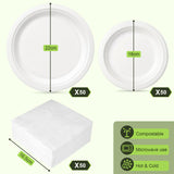 4 x Brand New greensight 150 pieces disposable plates and napkins set, disposable tableware sugar cane white paper plates with 2-ply napkins disposable organic tableware for wedding party - RRP €77.44