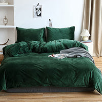 1 x RAW Customer Returns Omela 4-piece warm fleece winter bed linen 135 x 200 cm dark green cashmere touch plush duvet cover with pillowcase 80 x 80 cm fluffy coral fleece microfibre winter bed linen set zip - RRP €63.42