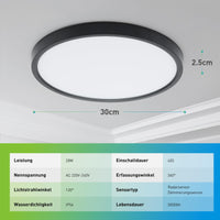 1 x RAW Customer Returns Yafido 28W LED ceiling light with radar and twilight sensor, 30cm 3000K 4000K 6000K black round ceiling lamp with motion detector, flat ceiling light for hallway, stairs, garage - RRP €32.99