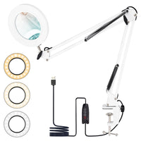 1 x RAW Customer Returns Led magnifying lamp, 10X magnifying lamp with clamp, reading lamp 3 color modes, 10 brightness levels dimmable desk lamp with magnifying glass for reading, hobbies, crafts, seniors white  - RRP €25.99