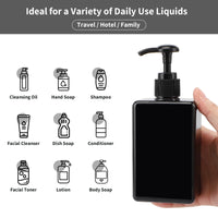 1 x RAW Customer Returns Segbeauty Lotion Dispenser Square, 4 Pieces 280ml Black Soap Dispenser Set with Handwritten Labels for Shampoo Shower Gel Soap Liquid Soap, Refillable Plastic Pump Bottles for Kitchen Bathroom - RRP €18.14