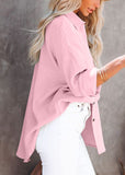 1 x RAW Customer Returns Justchicc Women s Solid Button Down Casual Pockets Long Sleeves Loose Blouse Shirt Pink Small - RRP €36.29