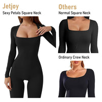 1 x RAW Customer Returns Jetjoy Women s Sports Jumpsuit Long Yoga Long Sleeve Bodycon One-Piece Full Body Suit Stretch Elegant Jumpsuit Tight Square Neckline Ribbed Workout Overall Trouser Suit, Long Sleeve Black, L - RRP €37.3