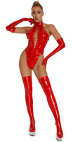 1 x RAW Customer Returns FEOYA Latex Lingerie Women Sexy Ladies Wet Look PVC Leather Lingerie Bodysuit Sexy Sleeveless Tie Straps Deep V-Neck Bodycon Bodysuits Ladies Nightwear Clubwear Dance Party Costume D-Red M - RRP €29.98