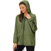 1 x RAW Customer Returns Durio Lightweight Rain Jacket Women s Waterproof Breathable Foldable Windbreaker with Hood Softshell Jacket Cycling Jacket Rain Cape Army Green 2XL - RRP €30.24