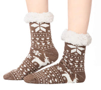 3 x Brand New FRALOSHA 3 pairs of deer hut socks, women s winter socks, warm cuddly socks, fuzzy anti-slip lining, stopper socks brown gray blue  - RRP €63.51