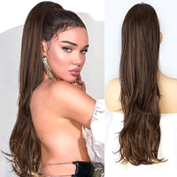 1 x RAW Customer Returns PORSMEER Long Braid Ponytail Hairpiece Hair Extensions with Drawstring Long Straight Wavy Natural Synthetic Hair Ponytail Extensions Black Brown for Women 65cm - RRP €19.15